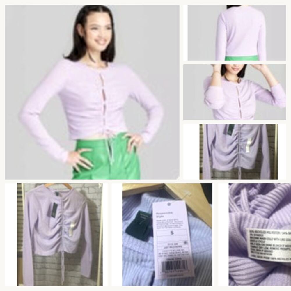 Wild Fable Lace-Up Front Cozy Knit Cardigan Lavender Women’s S NWT